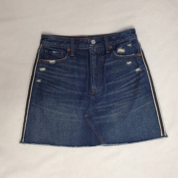 A&F Blue Side Stripe Distressed Denim Mini Skirt - Picture 2 of 9